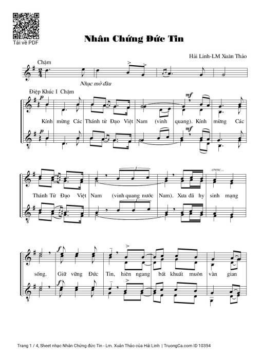 Sheet nhạc PDF bài Nhân Chứng đức Tin - Lm. Xuân Thảo