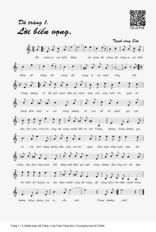 Sheet nhạc PDF bài Dã Tràng ca - Trịnh Công Sơn