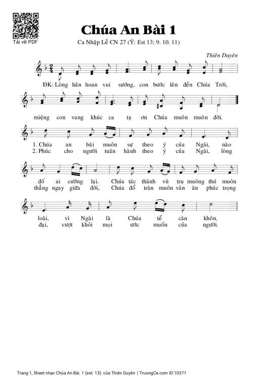 Sheet nhạc PDF bài Chúa An Bài. 1 (est. 13) 