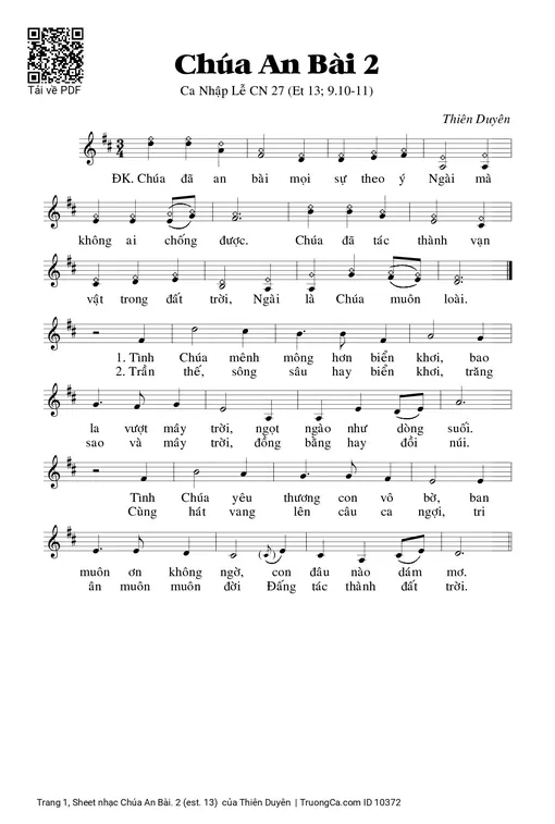 Sheet nhạc PDF bài Chúa An Bài. 2 (est. 13) 