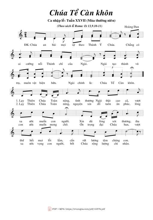 Sheet nhạc PDF bài Chúa Tể Càn Khôn