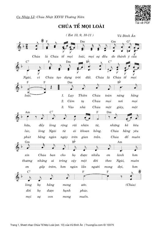 Sheet nhạc PDF bài Chúa Tể Mọi Loài (est. 13)