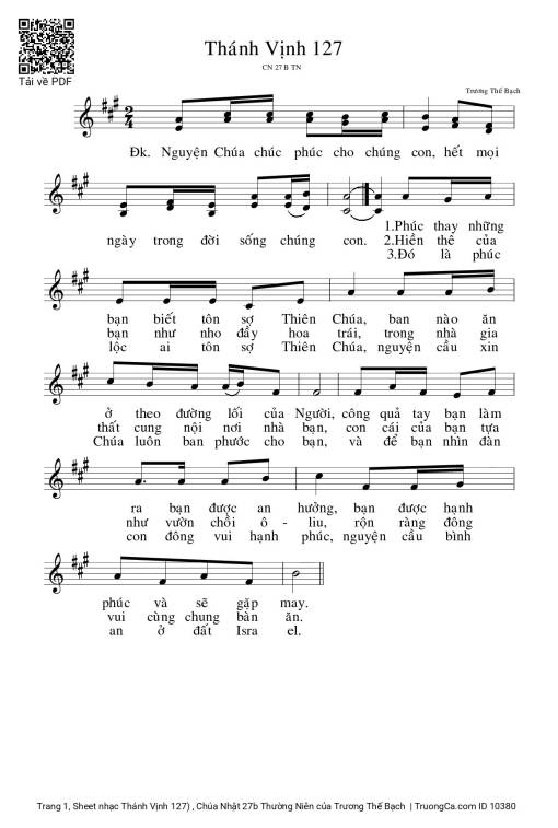 Sheet nhạc PDF bài Thánh Vịnh 127, Chúa Nhật 27b Thường Niên