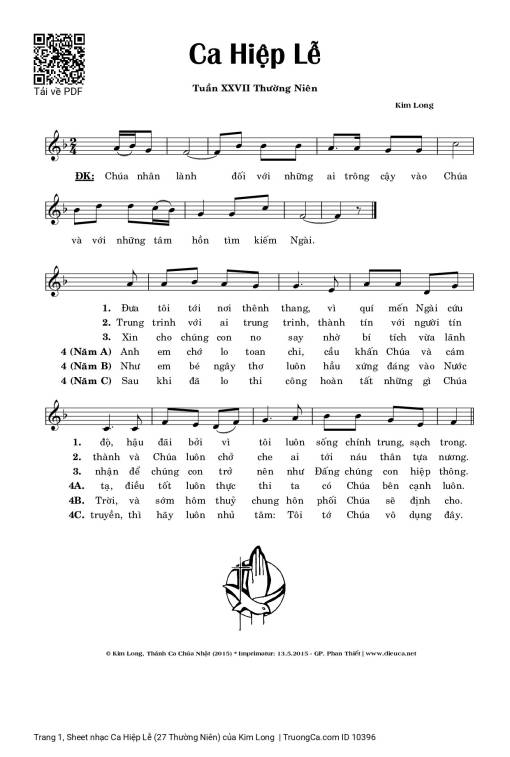 Sheet nhạc PDF bài Ca Hiệp Lễ (27 Thường Niên)
