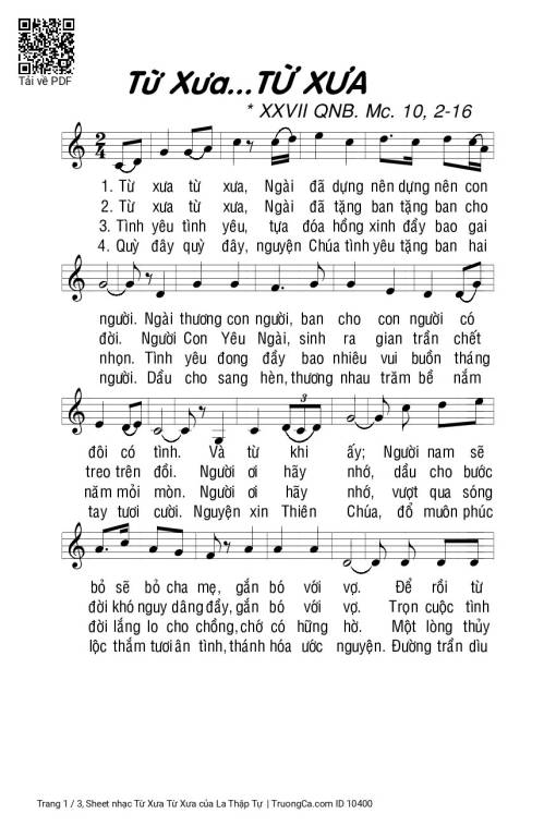 Sheet nhạc PDF bài Từ Xưa Từ Xưa