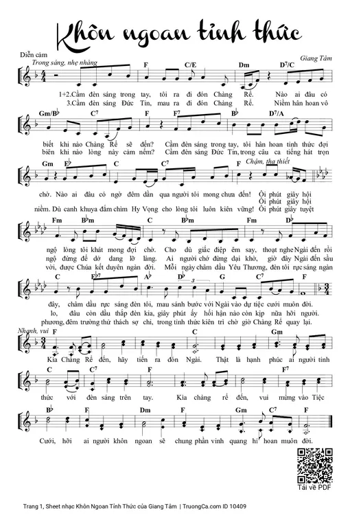 Sheet nhạc PDF bài Khôn Ngoan Tỉnh Thức