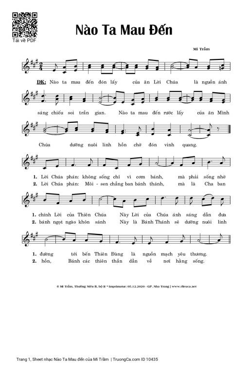 Sheet nhạc PDF bài Nào Ta Mau đến