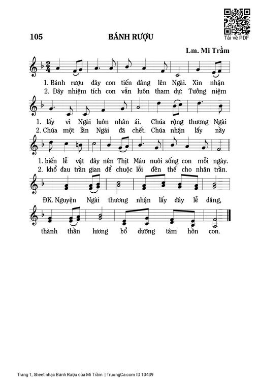 Sheet nhạc PDF bài Bánh Rượu - Mi Trầm