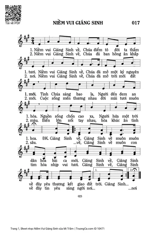 Sheet nhạc PDF bài Niềm Vui Giáng Sinh