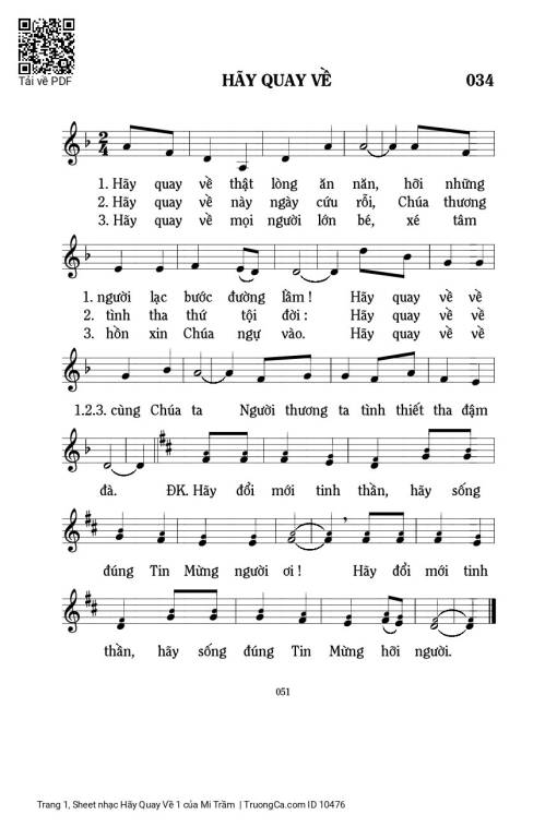 Sheet nhạc PDF bài Hãy Quay Về 1