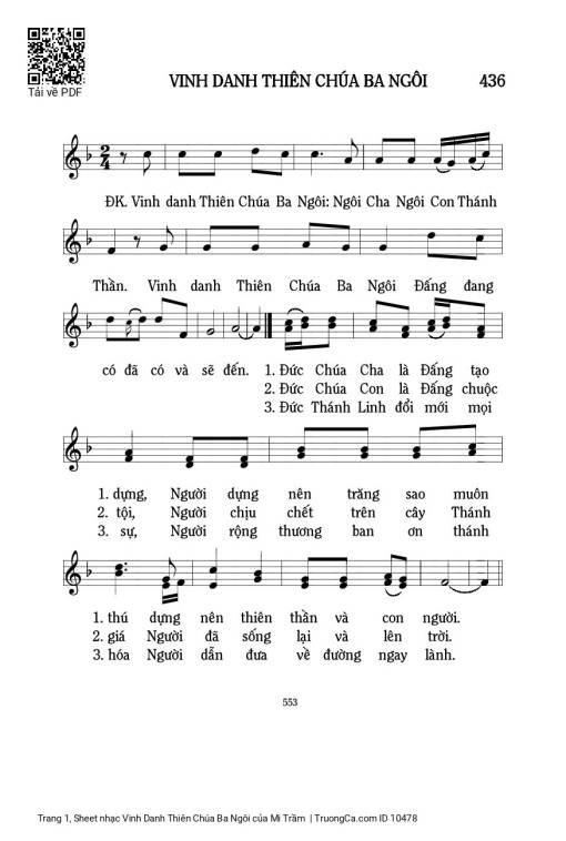 Sheet nhạc PDF bài Vinh Danh Thiên Chúa Ba Ngôi