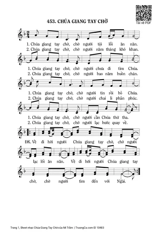 Sheet nhạc PDF bài Chúa Giang Tay Chờ