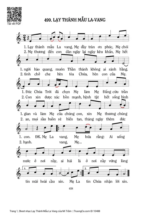 Sheet nhạc PDF bài Lạy Thánh Mẫu La Vang