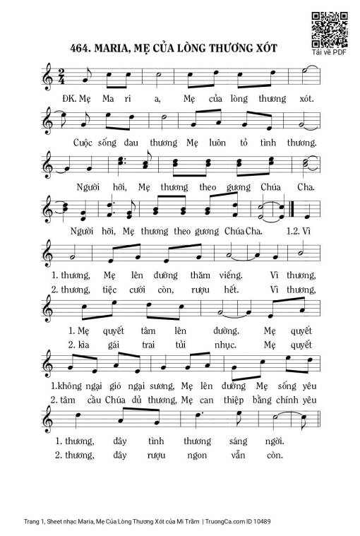 Sheet nhạc PDF bài Maria, Mẹ Của Lòng Thương Xót