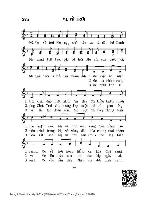 Sheet nhạc PDF bài Mẹ Về Trời (15.08)