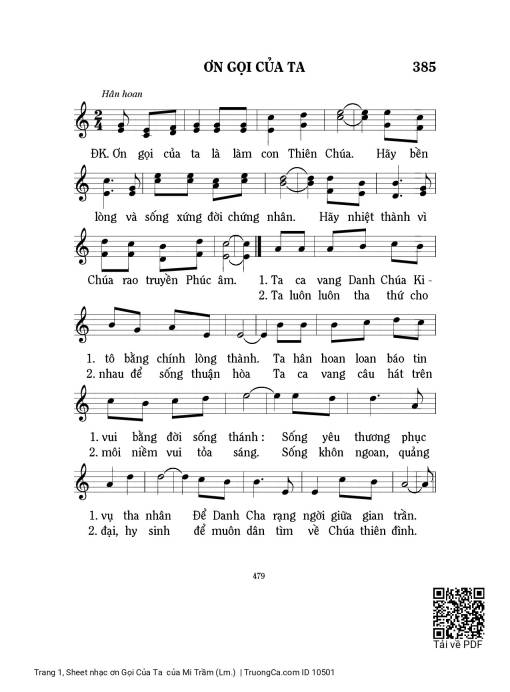 Sheet nhạc PDF bài ơn Gọi Của Ta 