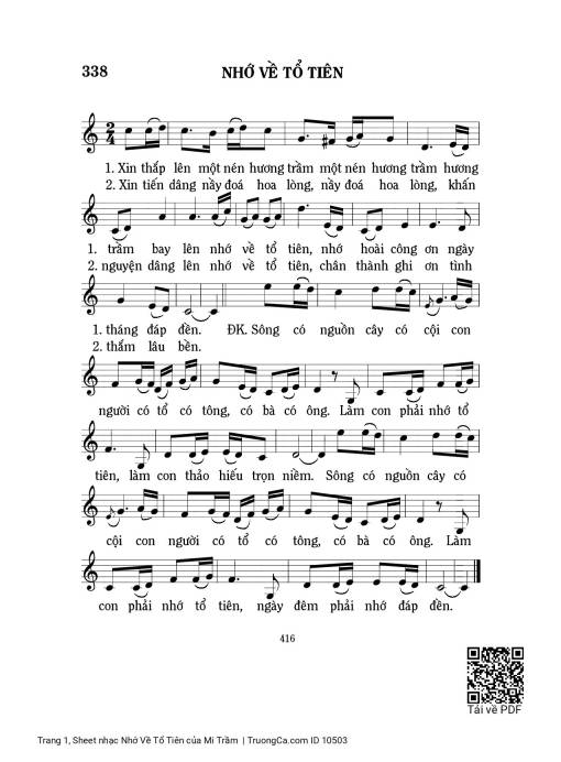 Sheet nhạc PDF bài Nhớ Về Tổ Tiên