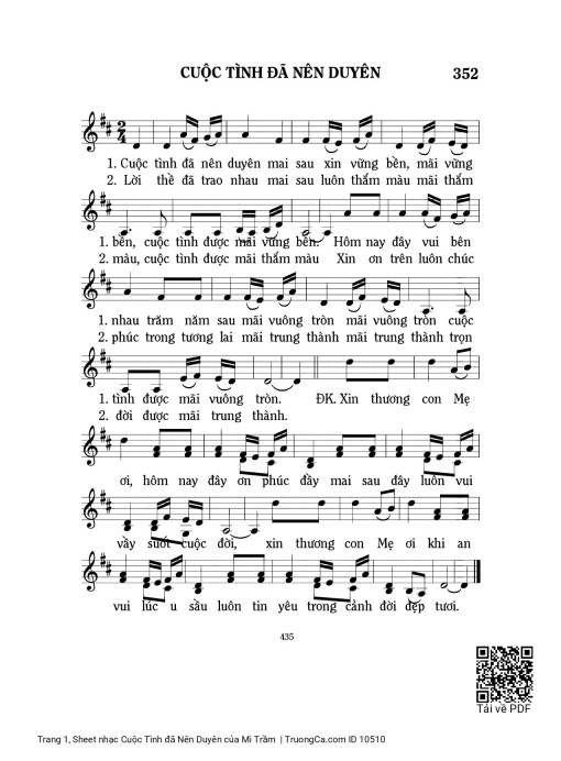 Sheet nhạc PDF bài Cuộc Tình đã Nên Duyên