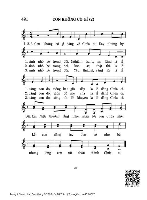 Sheet nhạc PDF bài Con Không Có Gì-2