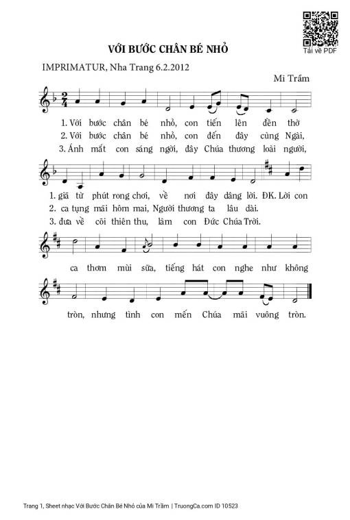 Sheet nhạc PDF bài Với Bước Chân Bé Nhỏ
