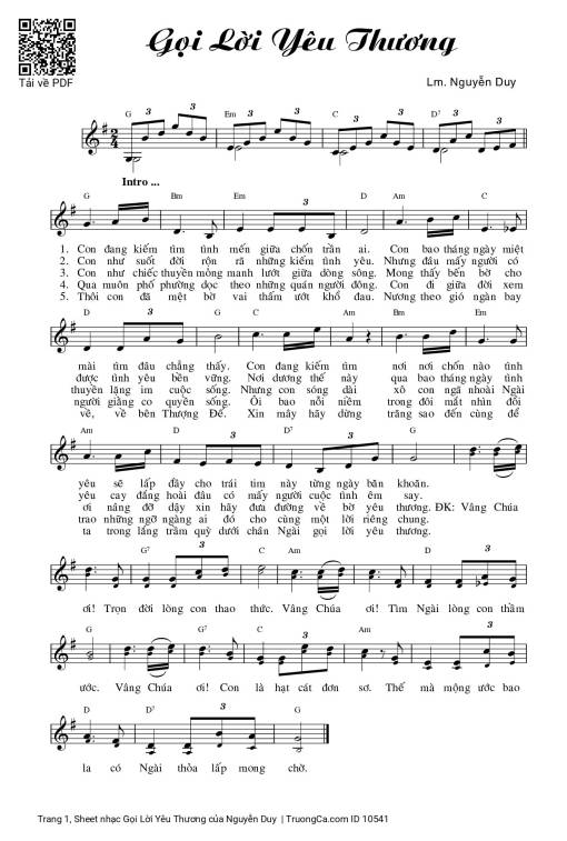 Sheet nhạc PDF bài Gọi Lời Yêu Thương