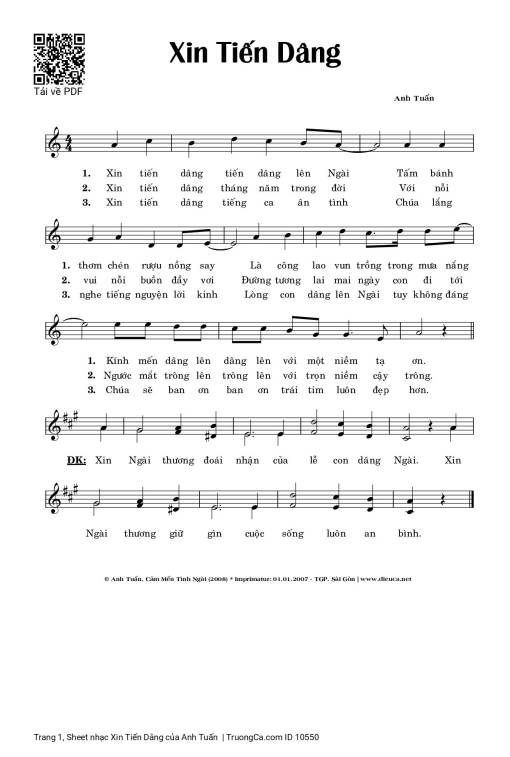 Sheet nhạc PDF bài Xin Tiến Dâng
