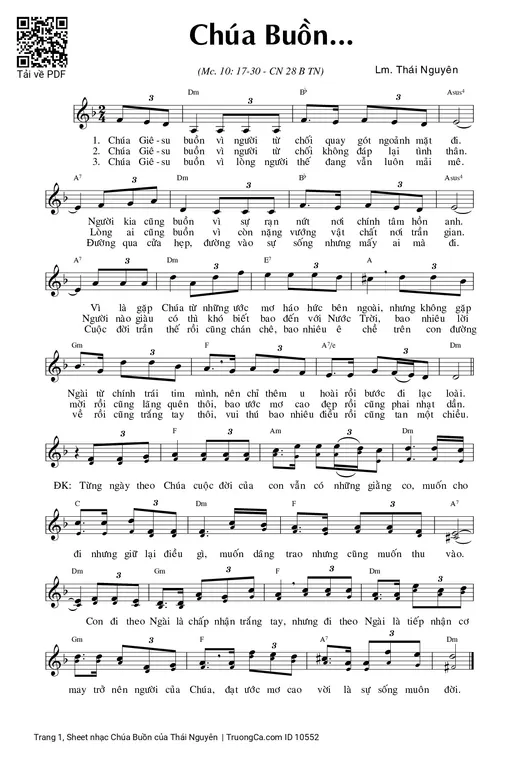 Sheet nhạc PDF bài Chúa Buồn - Thái Nguyên