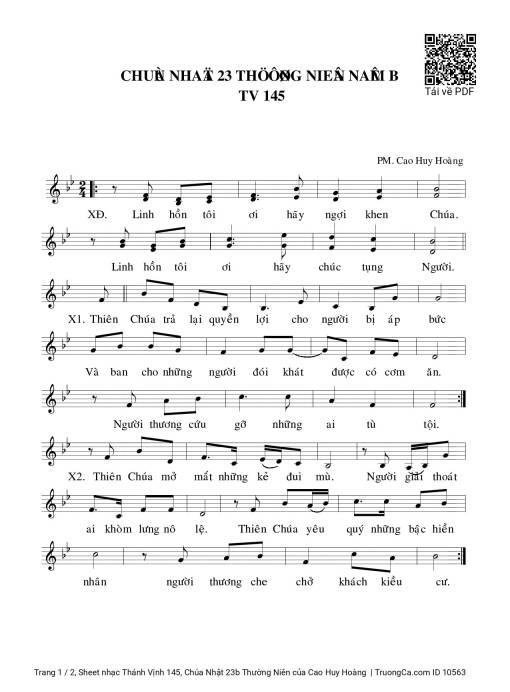 Sheet nhạc PDF bài Thánh Vịnh 145, Chúa Nhật 23b Thường Niên