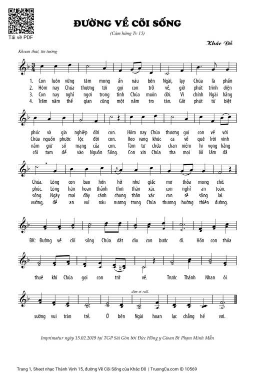 Sheet nhạc PDF bài Thánh Vịnh 15, đường Về Cõi Sống
