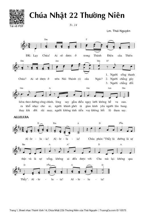Sheet nhạc PDF bài Thánh Vịnh 14, Chúa Nhật 22b Thường Niên