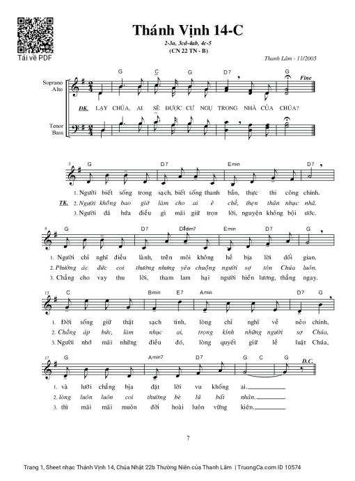 Sheet nhạc PDF bài Thánh Vịnh 14, Chúa Nhật 22b Thường Niên