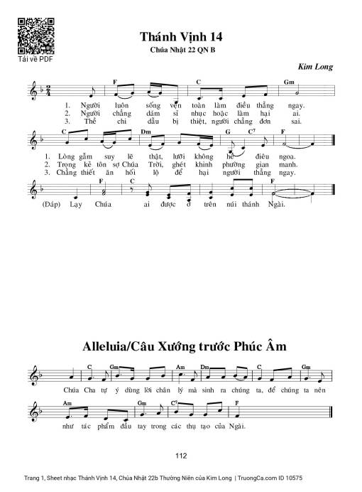 Sheet nhạc PDF bài Thánh Vịnh 14, Chúa Nhật 22b Thường Niên
