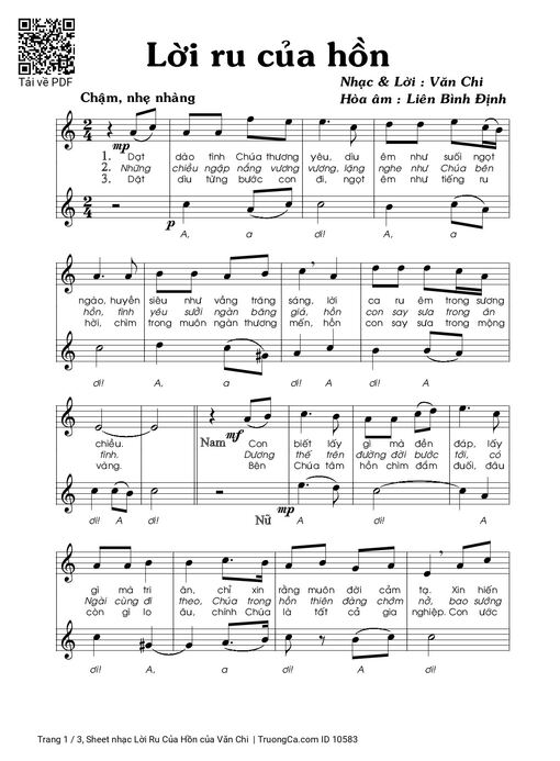Sheet nhạc PDF bài Lời Ru Của Hồn