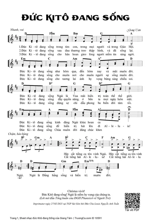 Sheet nhạc PDF bài đức Kitô đang Sống