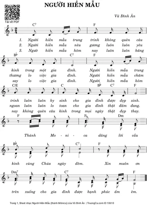 Sheet nhạc PDF bài Người Hiền Mẫu (thánh Mônica)