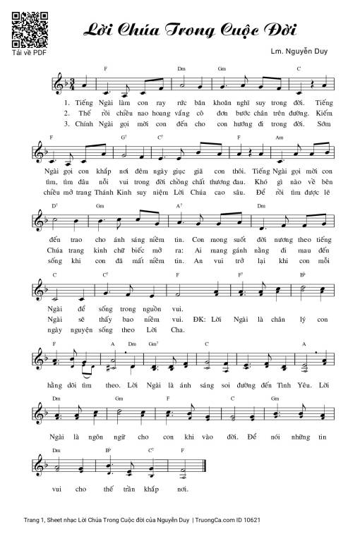 Sheet nhạc PDF bài Lời Chúa Trong Cuộc đời