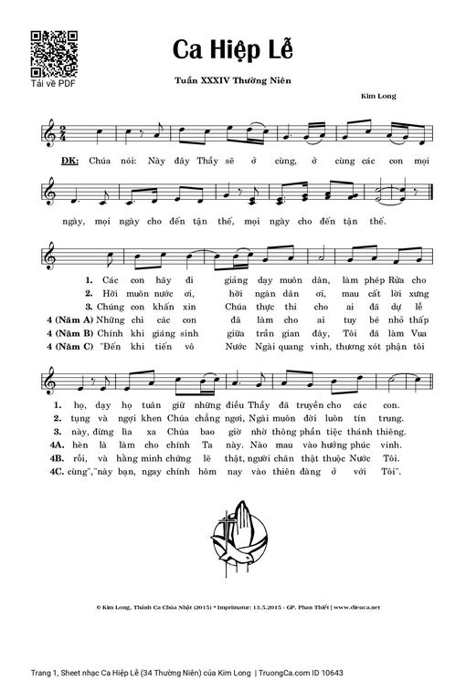 Sheet nhạc PDF bài Ca Hiệp Lễ (34 Thường Niên)