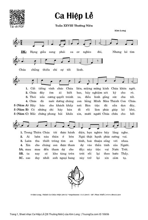 Sheet nhạc PDF bài Ca Hiệp Lễ (28 Thường Niên)
