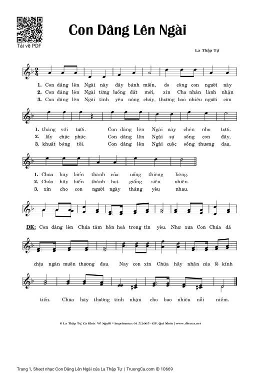 Sheet nhạc PDF bài Con Dâng Lên Ngài