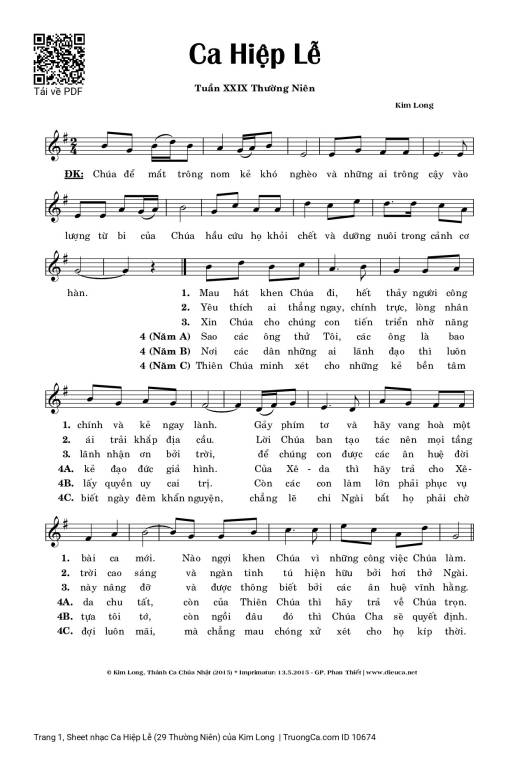 Sheet nhạc PDF bài Ca Hiệp Lễ (29 Thường Niên)