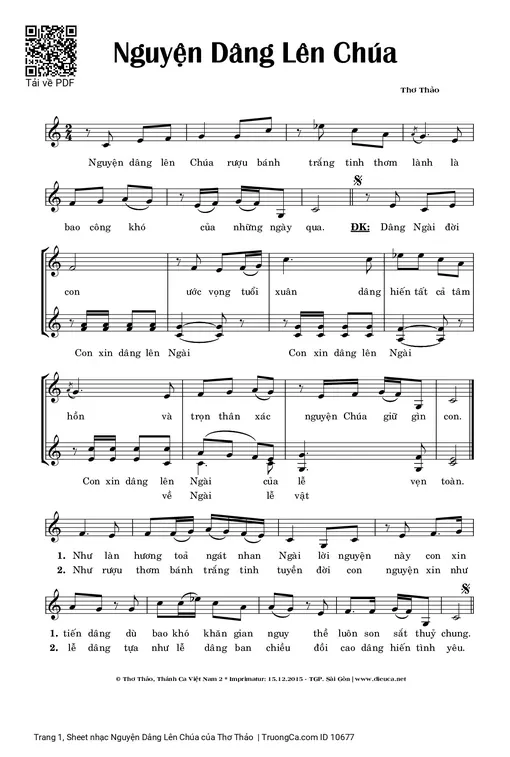 Sheet nhạc PDF bài Nguyện Dâng Lên Chúa