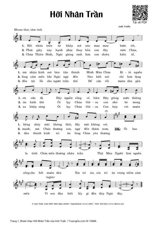 Sheet nhạc PDF bài Hỡi Nhân Trần