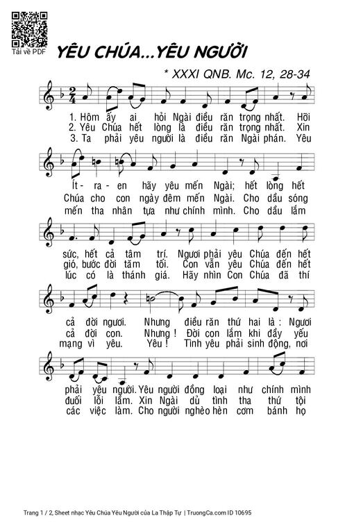 Sheet nhạc PDF bài Yêu Chúa Yêu Người