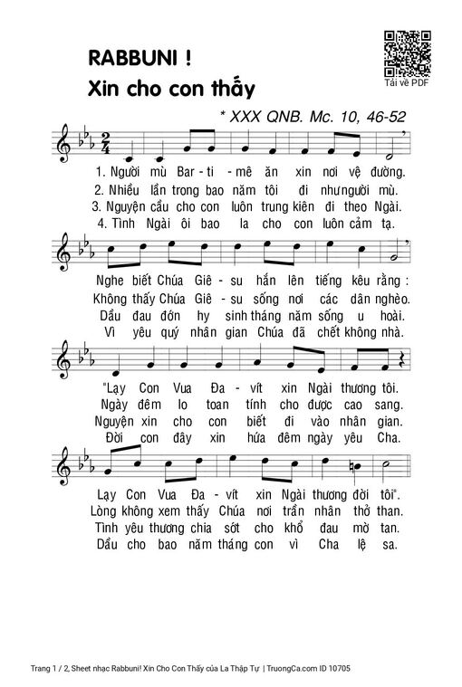 Sheet nhạc PDF bài Rabbuni! Xin Cho Con Thấy