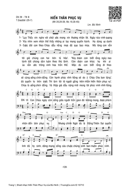 Sheet nhạc PDF bài Hiến Thân Phục Vụ
