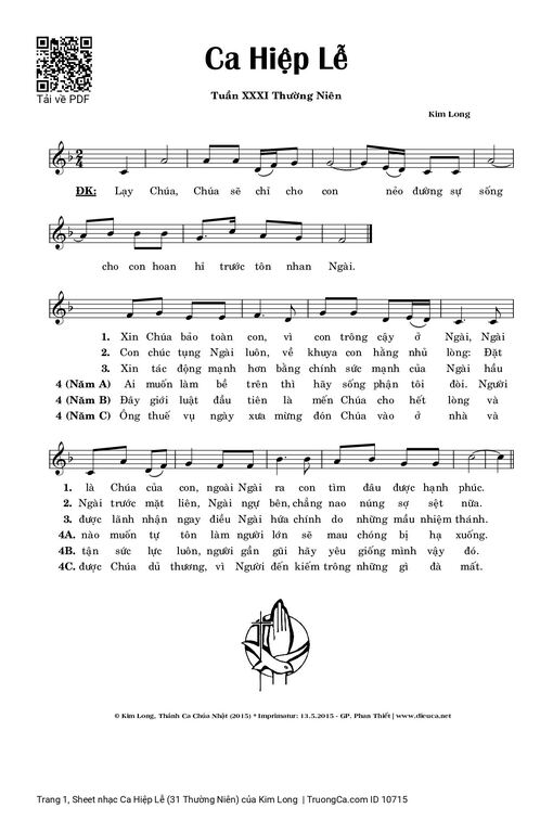 Sheet nhạc PDF bài Ca Hiệp Lễ (31 Thường Niên)