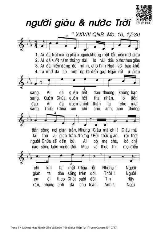 Sheet nhạc PDF bài Người Giàu Và Nước Trời