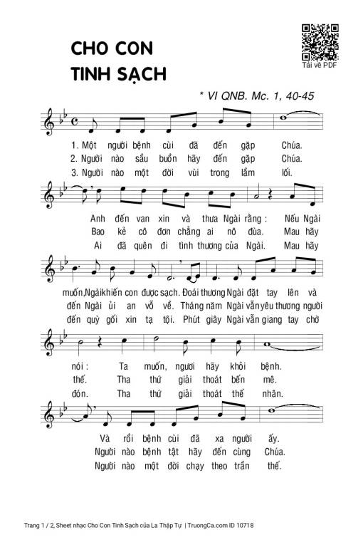 Sheet nhạc PDF bài Cho Con Tinh Sạch