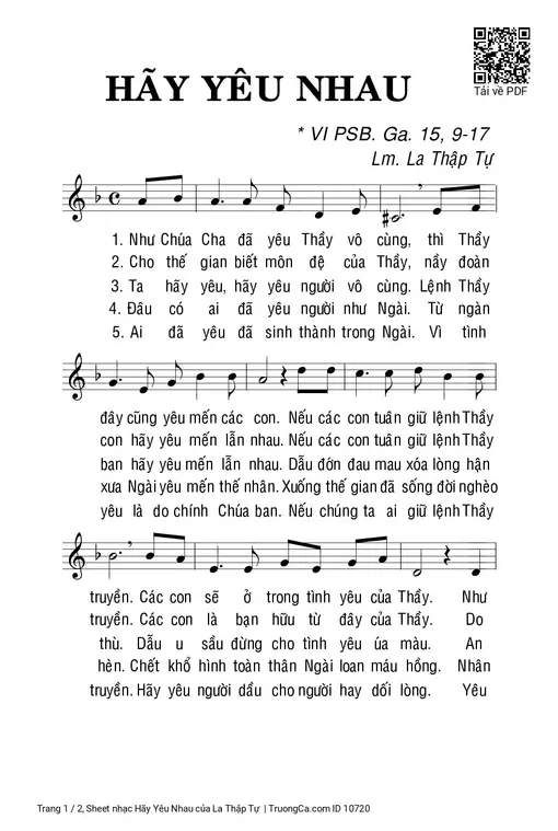 Sheet nhạc PDF bài Hãy Yêu Nhau - La Thập Tự