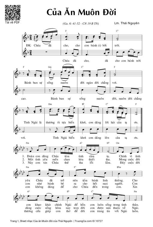 Sheet nhạc PDF bài Của ăn Muôn đời